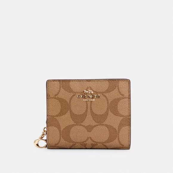 COACH C3771 Snap Wallet In Signature Canvas With Rainbow Colorblock Interior NWT - Picture 8 of 11